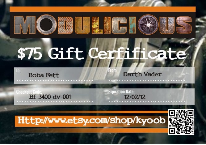 Gift Certificate for 75 Dollars  Digital File or Hard Copy Gift card