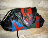BOHO BABE - vintage 1980's abstract leather convertible purse to clutch