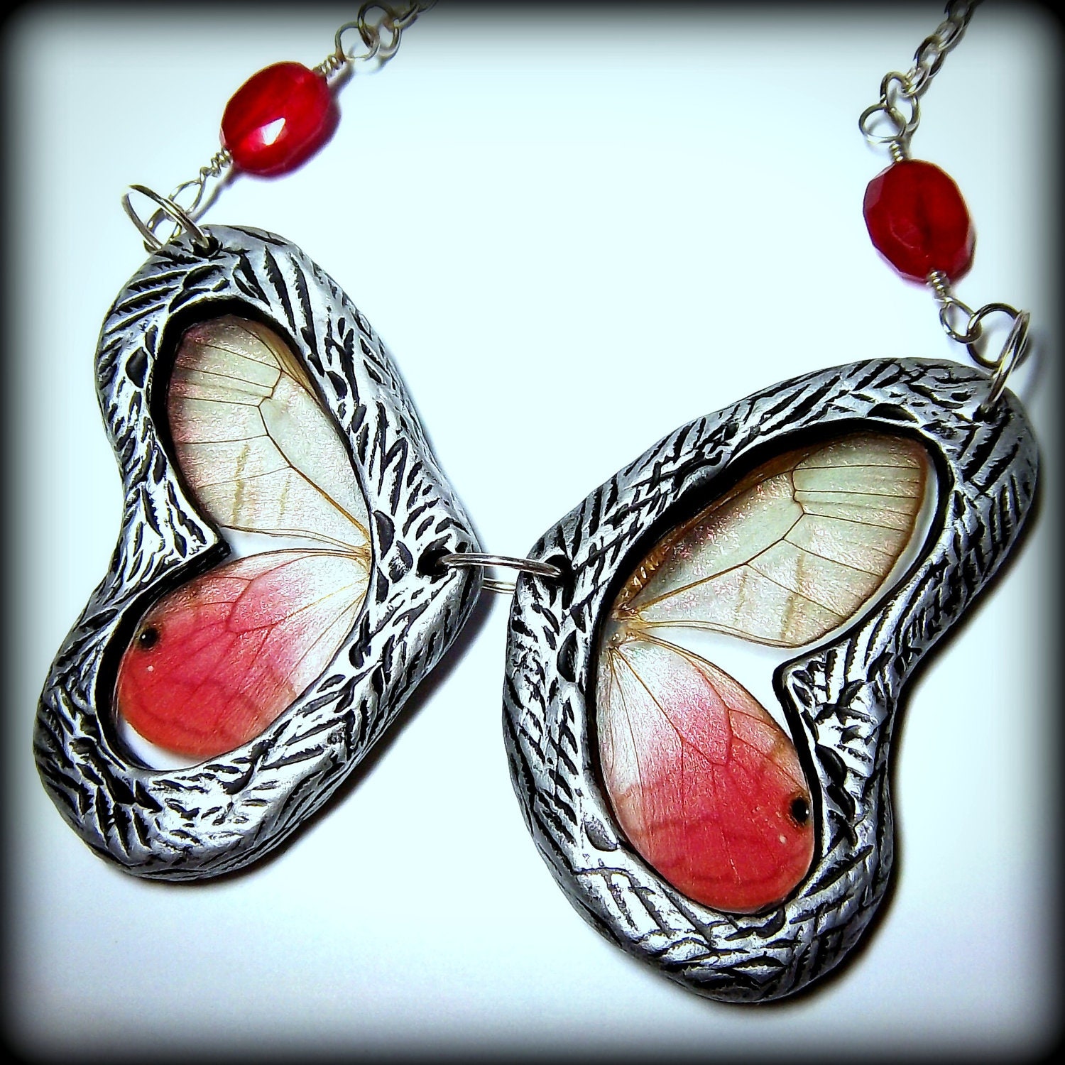 Real Butterfly Wing Necklace Butterfly Jewelry Pink Glasswing ENTIRE BUTTERFLY