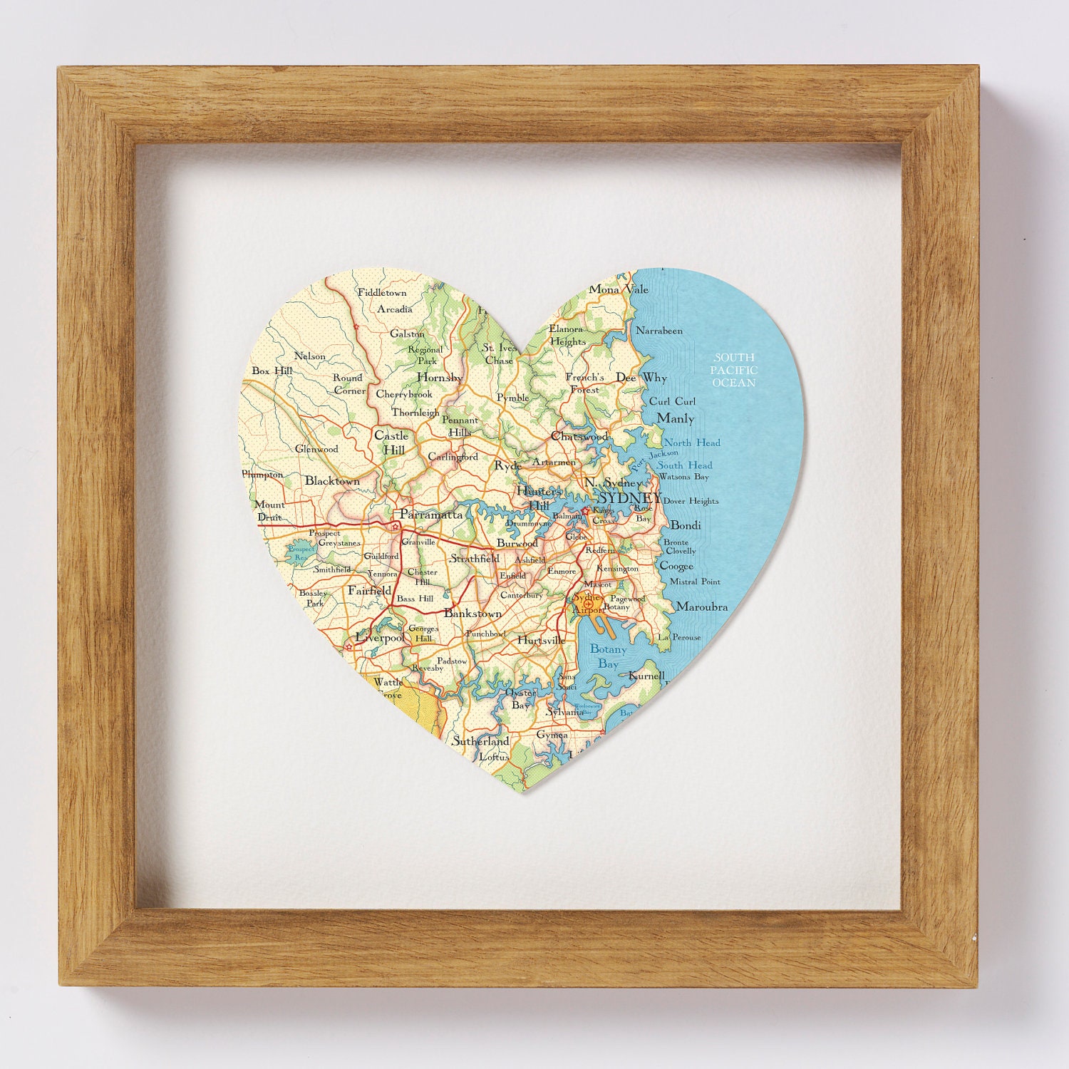 Syndey map heart print - framed