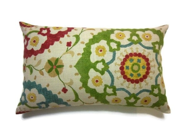 Yellow Green Red Blue Pillow Cover Decorative by LynnesThisandThat