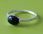 Oval Black Onyx Stacking Ring - Sterling Silver - Size 2 to 15