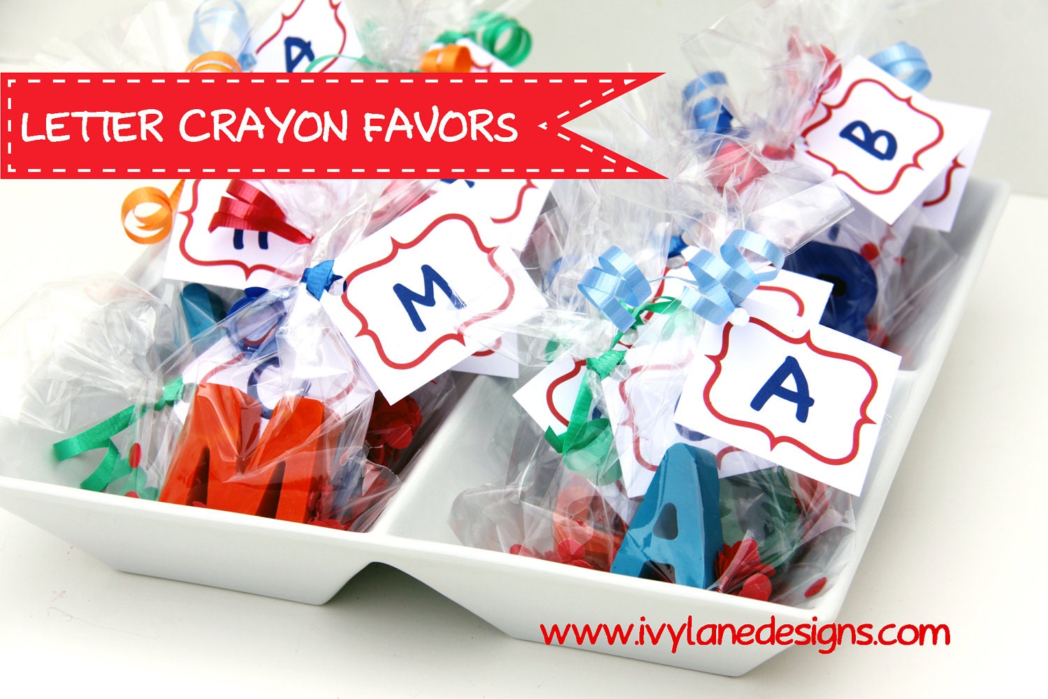 Kids' LETTER CRAYON PARTY Favors - Eco-Friendly Birthday Party Pack Toys of (20) Personalized Favors in Assorted Colors