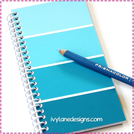 PAINT CHIP NOTEBOOK / Recycled Upcycled Journal - Spiral Bound and Eco Friendly - Turquoise