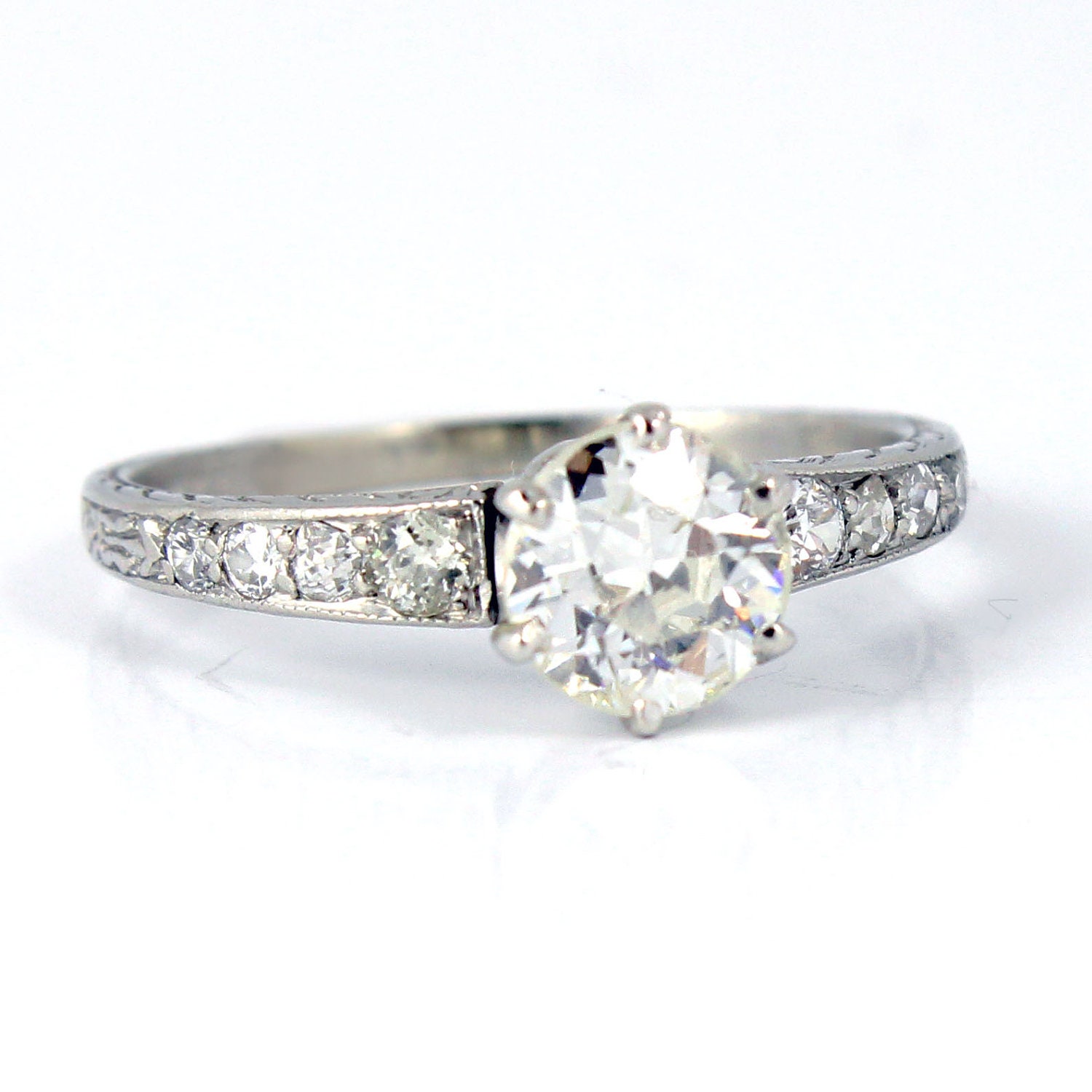 Platinum Edwardian Art Deco European Cut Antique Diamond Engagement Ring