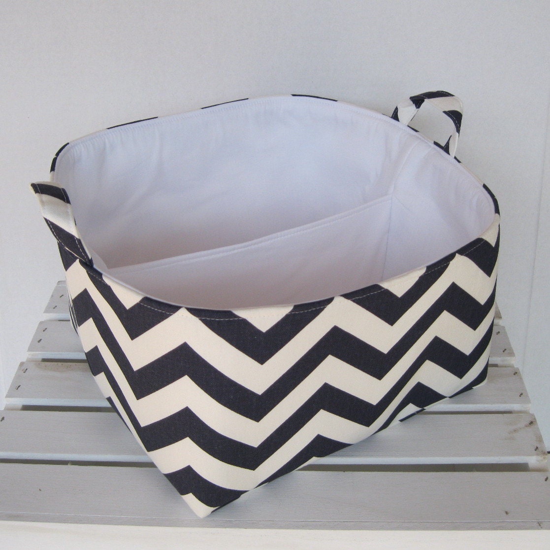 Navy Blue Chevron - Diaper Caddy - Storage Container Organizer - 1 Separator/Divider - 2 Compartments