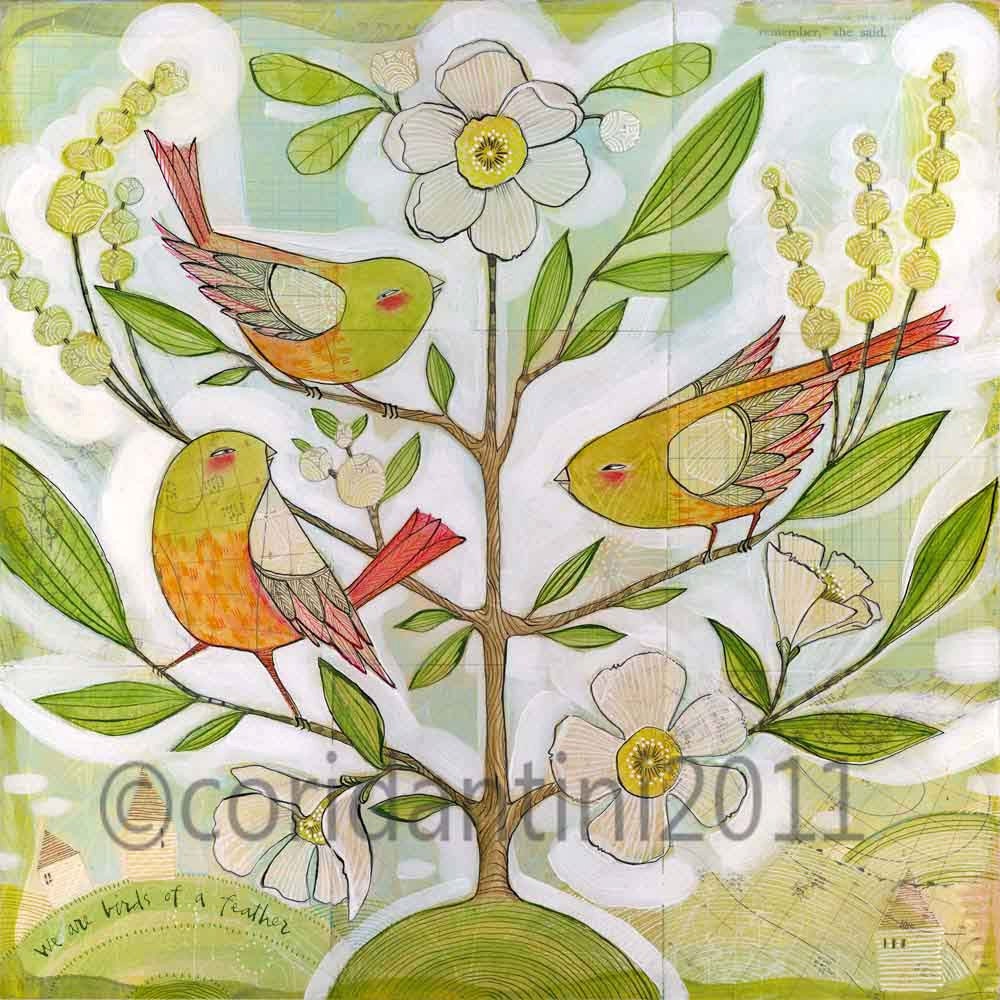 birds in a tree print, bird art, limited edition and archival watercolor illustration about friendship and community