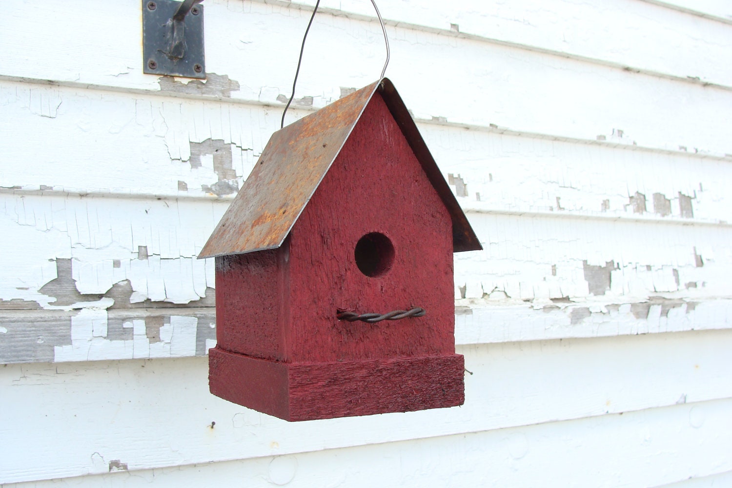 Gift for Dad, Rustic Red Birdhouse Old Farm & Country Cottage Industrial Home and Garden