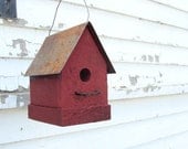 Gift for Her, Rustic Red Birdhouse Old Farm & Country Cottage Industrial Home and Garden - baconsquarefarm
