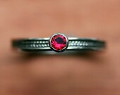 Red ruby ring - wheat band - oxidized sterling silver - stackable ring - July birthstone - size 7.5