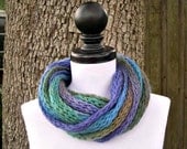 Knit Cowl - ICord Infinity Scarf Rope Cowl Scarf in Oasis Blue Purple Green - READY TO SHIP