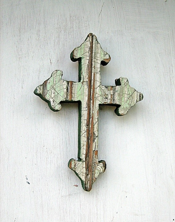 Wooden Wall Cross Crackled Paint Reclaimed Wood Cross by woodenaht