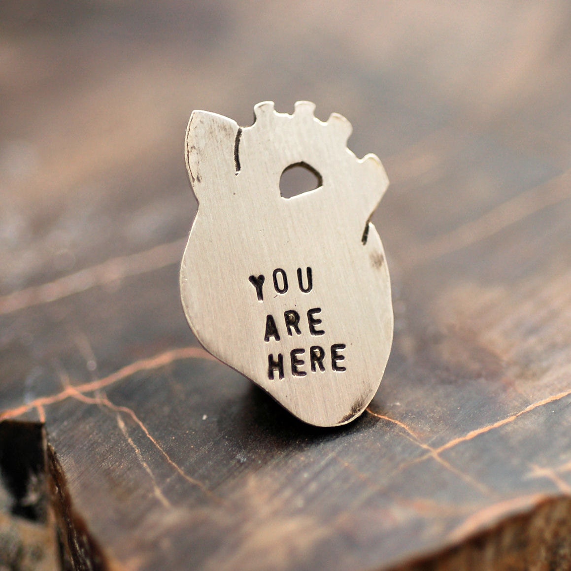Tiny Anatomical Heart Necklace  Sterling Silver You Are Here