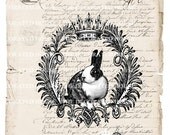 Queen Bunny Art Print with French Letter Background Vintage Style Art . Print 8 x 10  inches. The Decorated House on Etsy