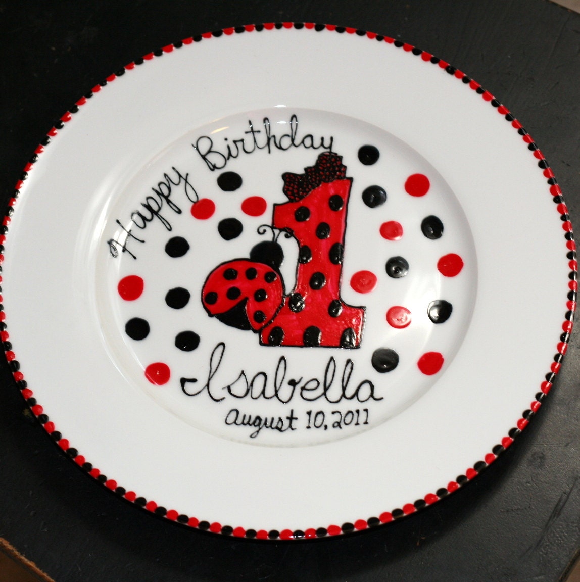 Personalized Happy 1st 2nd 3rd 4th Birthday Hand Painted Custom 10.5 inch dinner sized Porcelain Plate for guests to sign