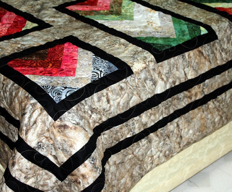 King Bed Quilt STRAWBERRY FIELDS FOREVER in Batik 103" x 103"