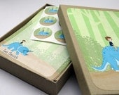 personalized kids stationery set- Boy and Dinosaur Personalized Stationery Set - gift set flat card notecard dino triceratops