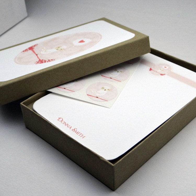 personalized owl stationery set- Little Owl Hearts You Personalized Stationery Set - gift set flat card notecard owl love