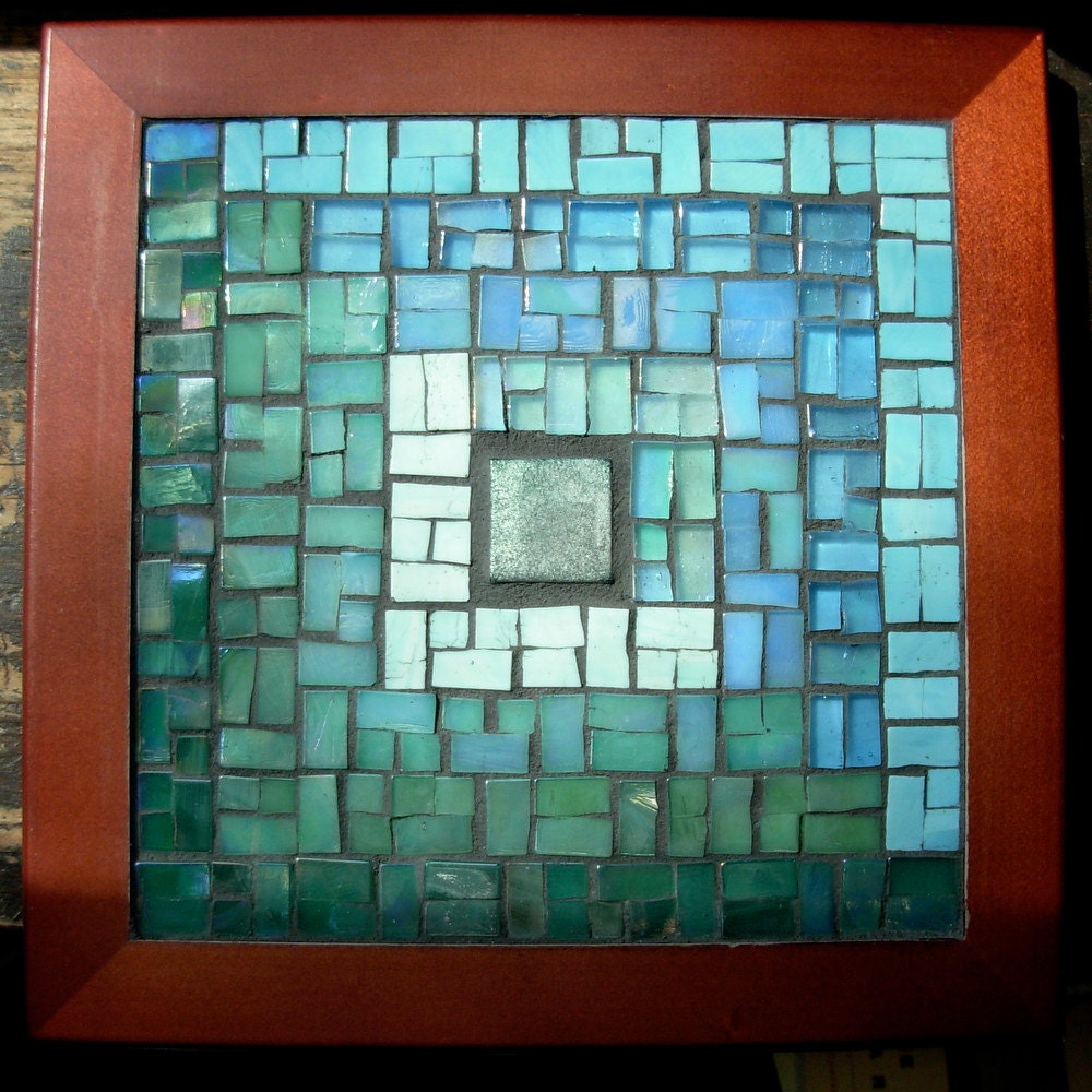 Log Cabin Quilt  Mosaic Trivet in Blue Green