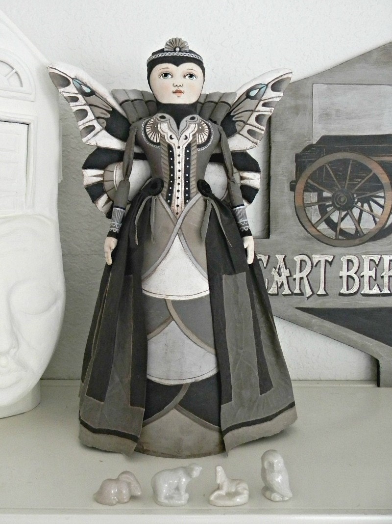 Fairy Queen Original Hand Painted Cloth Folk Art Butterfly Moth Doll OOAK One of a Kind
