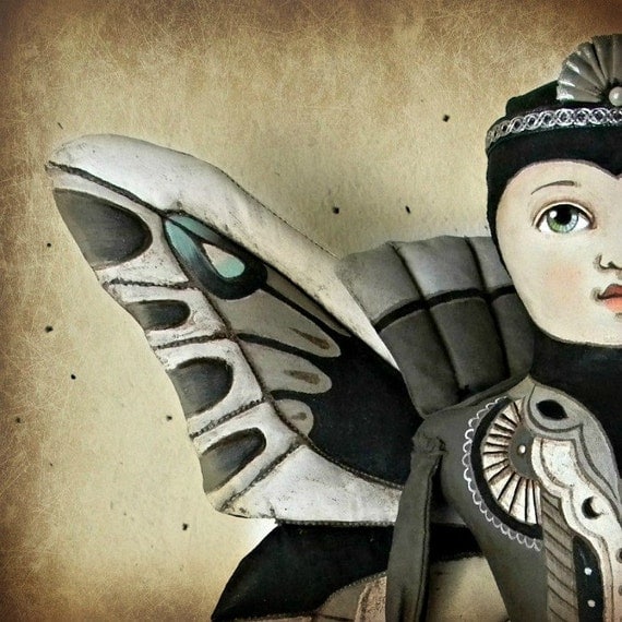 Fairy Queen Original Hand Painted Cloth Folk Art Butterfly Moth Doll OOAK One of a Kind