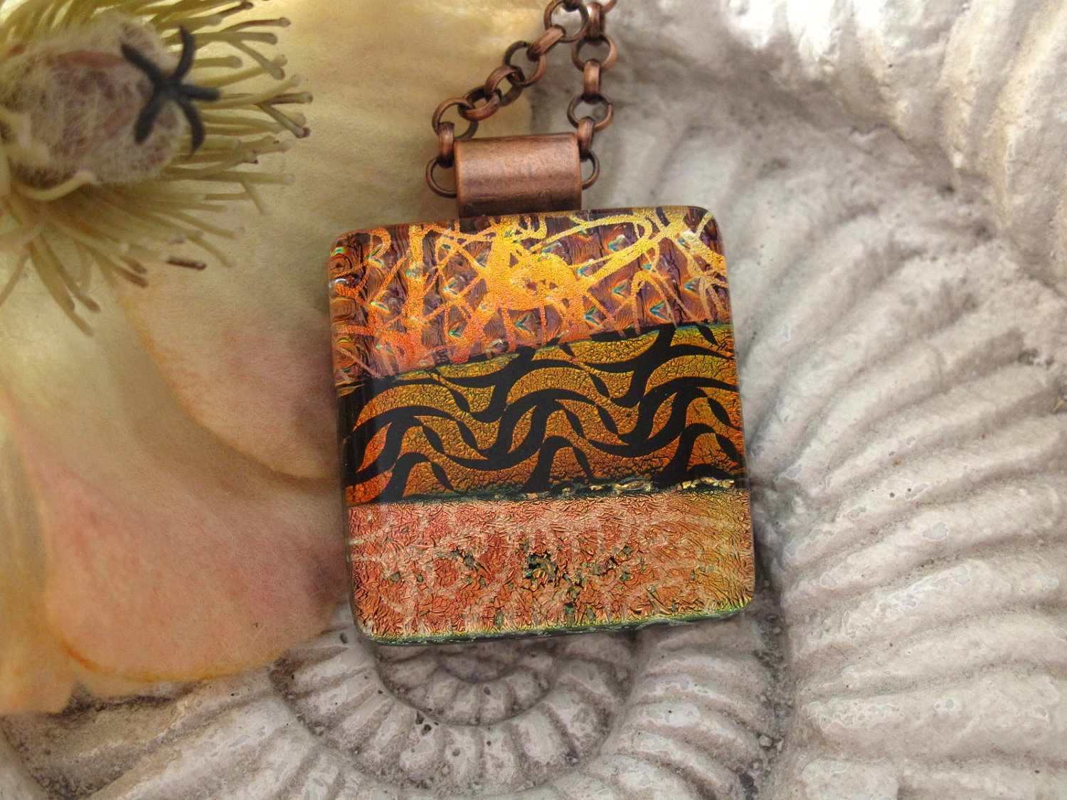 Copper Necklace - Dichroic Glass Jewelry - Fused Glass Pendant - Copper Jewelry - Dichroic Glass Necklace 081512p101