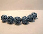 Set of six handmade blue ball of yarn beads