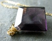 Regal Necklace with Faceted Purple Quartz Square Pendant 14k Gold Fill