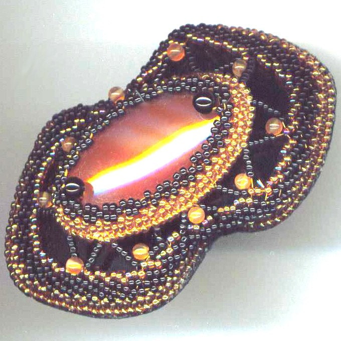 Statement Brooch . Geometrical Brooch . Onyx and Carnelian Cabochons - Art Deco by enchantedbeads on Etsy