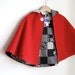Little Red Riding hooded toddler girls cape -size 2t - black and white patchwork lining