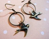 Antique Bronze Bird and Hoop Earrings