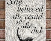 Quote Wall Art: "She Believed She Could So She Did" Canvas Art / Prints on Canvas
