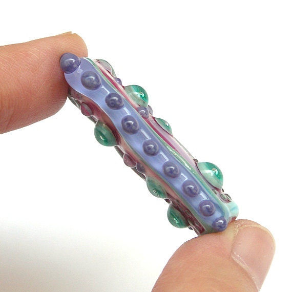 REDUCED PRICE - Fandango - Handmade Lampwork Glass Focal Bead in Pink, Fuchsia, Aqua and Purple, by Sarah Hornik