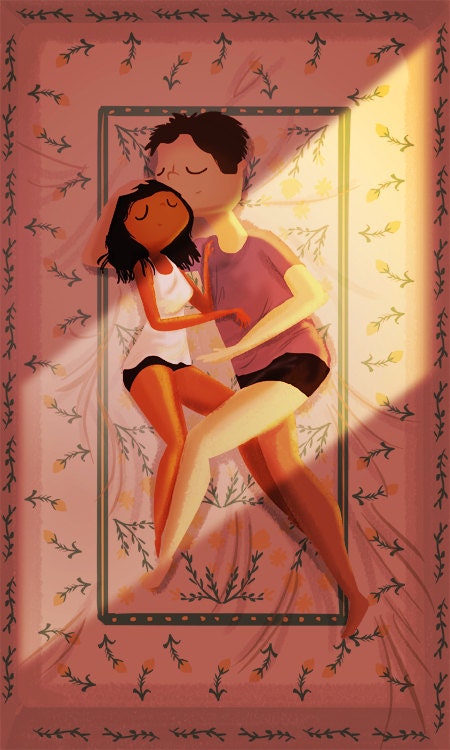 Hugging Couple, Couples Gift, Romantic, Love Wall Art - "Summer Nights" - Art Print 13x19