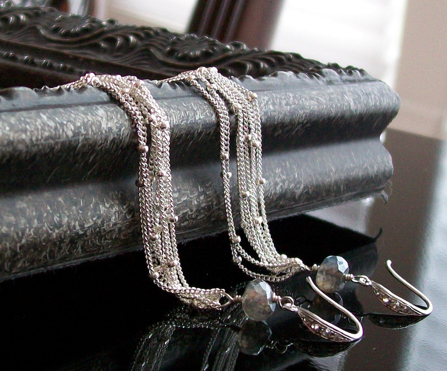 Long Sterling Silver Chains Labradorite Earrings