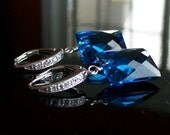 London Blue Topaz CZ Detailed Sterling Silver Leverback Earrings