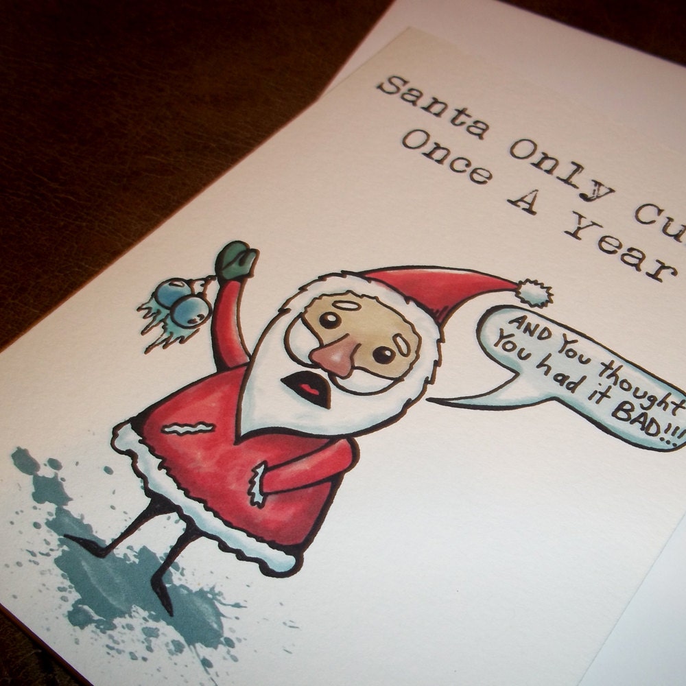 Mature Christmas Card Santa Blue Balls 5x7 Greeting Card Blank inside by Agorables naughty or nice