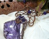 Copper Wirewrapped Charoite and Amethyst Renaissance Necklace