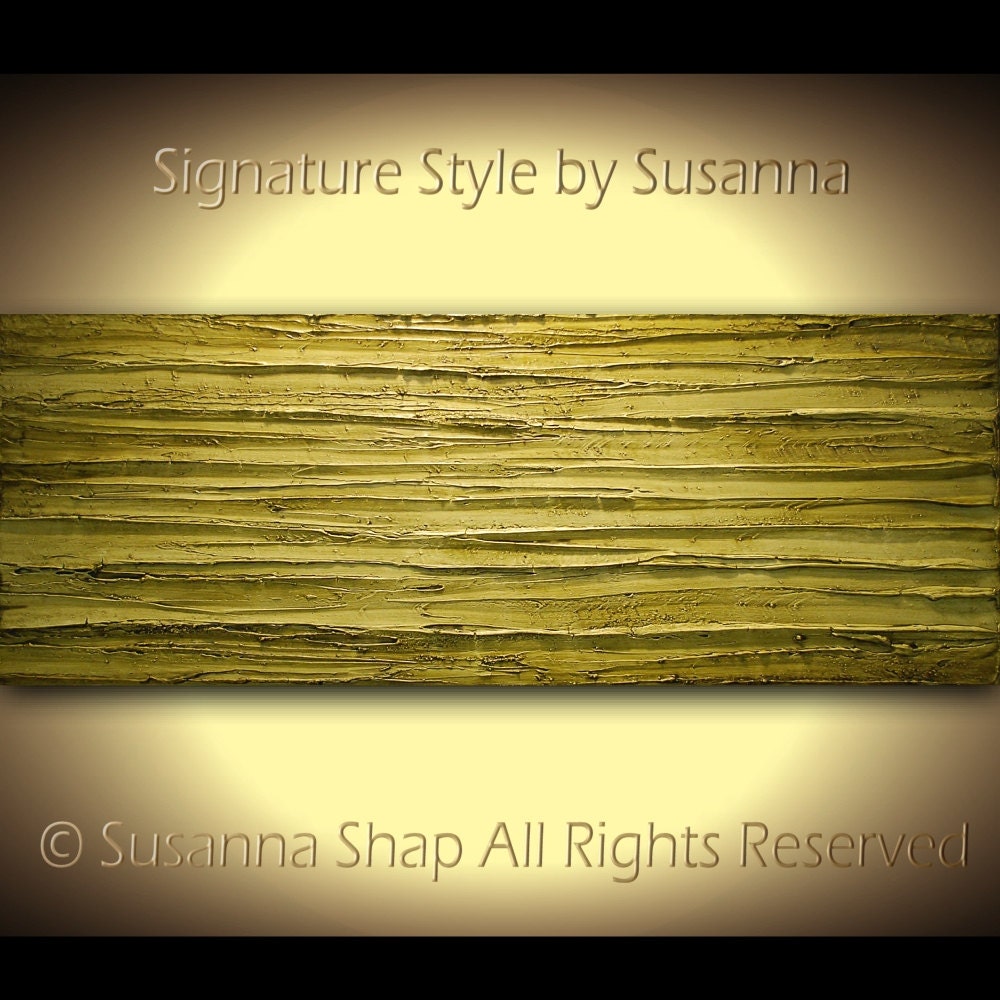 Original Large Abstract Contemporary Olive Green Landscape Art on Canvas Thick Texture Ready to Hang 48x18 by Susanna