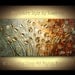 ORIGINAL Abstract Contemporary Heavy Texture Brown Blue Gold Tulips Painting Palette Knife Impasto Landscape by Susanna 48x24 Ready to Hang
