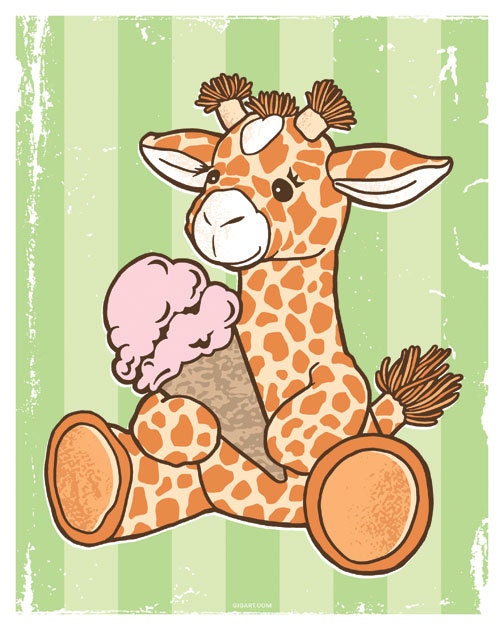 Mother's Day Gift, Baby Shower Gift, Nursery Art, Kids Wall Decor, Children Decor, Giraffe with Ice Cream Cone Striped Green 8x10 Print
