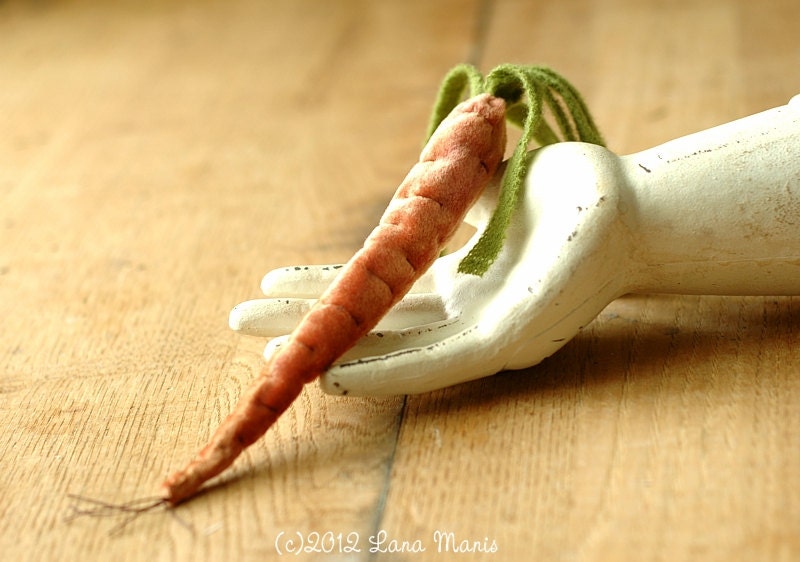 Autumn Harvest Vintage Velvet Carrot Pincushion - Fall Holiday Decor - Upcycled Recycled Textile Folk Art - Ready To Ship
