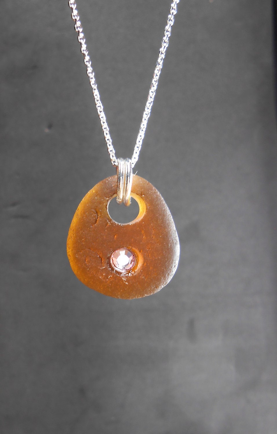 Sea Glass Jewelry - Breast Cancer Awareness Pendant Necklace - YO SOY BORICUA