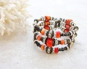 Red Coral Bracelet Treasures of the Sea Cuff, brass, coral, rhinestones