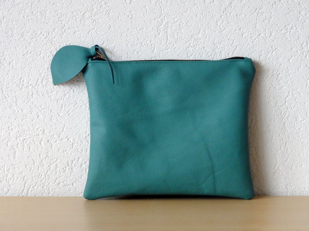 Leather Clutch in Teal Green Thick Cow Leather