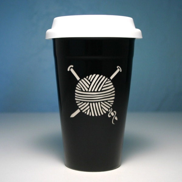 Yarn Black Travel Mug - insulated ceramic to go cup w/ BPA-free lid