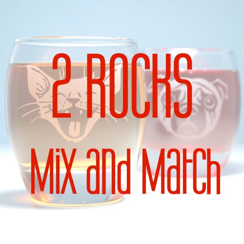 2 Custom Rocks Glasses - choose your etched designs