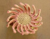Fiber Art, Mixed Media, Crochet Flower Stone, Original, Handmade, Table Decorations, Nature, Garden, Decorative Arts, Pink, Beige