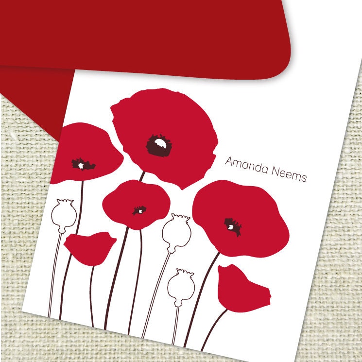 poppies personalized stationery / personalized stationary / custom cards