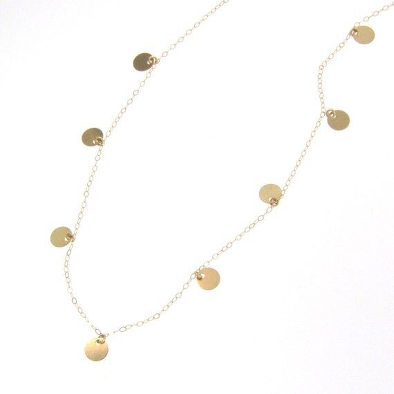 14K Gold Small Disc Necklace Floating Dots by classicdesigns